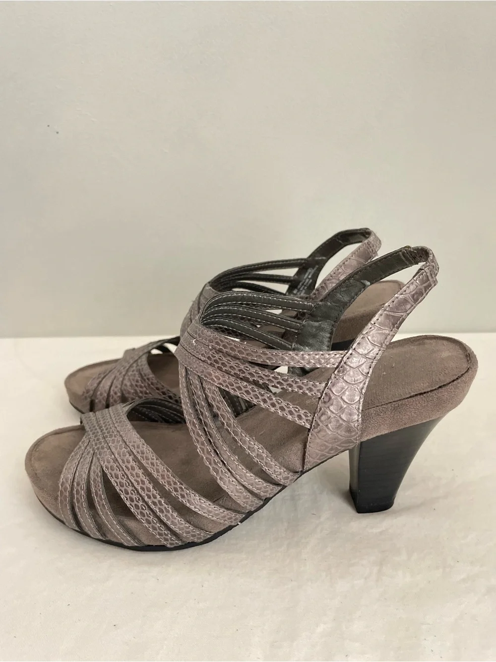 Aerosoles Metallic Taupe Live It Up Strappy Slingback Heeled Sandals